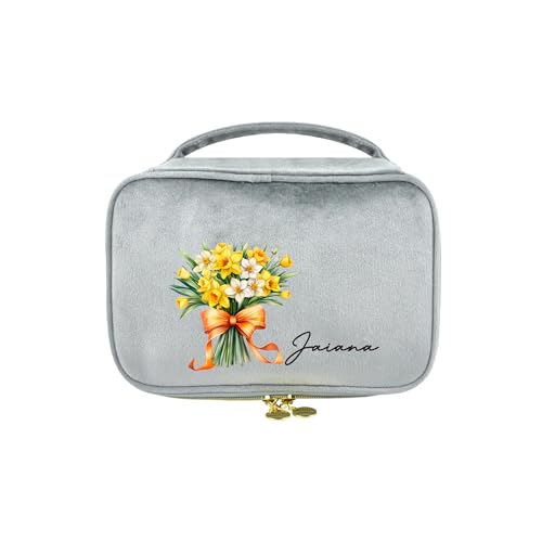Personalisierte Name Kosmetiktasche Mit Geburt Blume, Benutzerdefinierte Reise Kosmetiktaschen Floral Makeup Tasche Pinsel Fall Geschenk Für Frauen von GROBTE