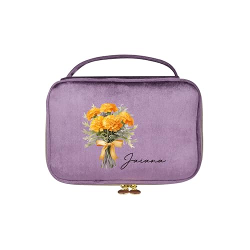 Personalisierte Name Kosmetiktasche Mit Geburt Blume, Benutzerdefinierte Reise Kosmetiktaschen Floral Makeup Tasche Pinsel Fall Geschenk Für Frauen von GROBTE