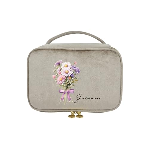Personalisierte Name Kosmetiktasche Mit Geburt Blume, Benutzerdefinierte Reise Kosmetiktaschen Floral Makeup Tasche Pinsel Fall Geschenk Für Frauen von GROBTE