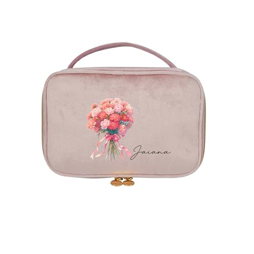 Personalisierte Name Kosmetiktasche Mit Geburt Blume, Benutzerdefinierte Reise Kosmetiktaschen Floral Makeup Tasche Pinsel Fall Geschenk Für Frauen von GROBTE