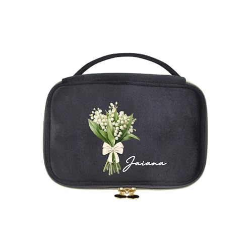 Personalisierte Name Kosmetiktasche Mit Geburt Blume, Benutzerdefinierte Reise Kosmetiktaschen Floral Makeup Tasche Pinsel Fall Geschenk Für Frauen von GROBTE