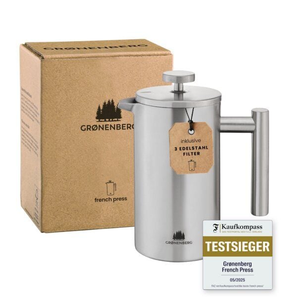 GROENENBERG Edelstahl French Press 0,35 - 1 Liter | mit Thermo-Effekt | Inkl. Ersatzfilter von GROENENBERG