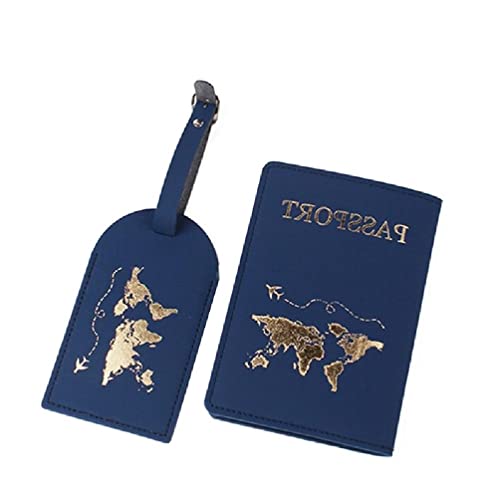GRONGU Fashion Travel Passport Cover PU Brief Print Gepäck Koffer Adresshalter Gepäck Boarding Label Passschutz für Frauen, dunkelblau, 2 Stück von GRONGU