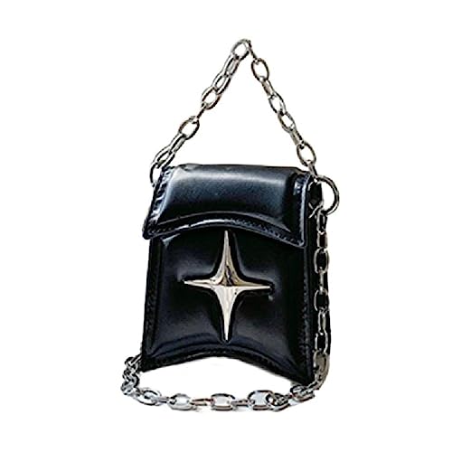 GRONGU PU Tasche Casual Tasche Umhängetasche Für Mädchen Frauen Einfarbig Trendy Tasche Handtasche Stern Kupplungen Dame Geldbörse Trendy Damen Zubehör, Schwarz von GRONGU