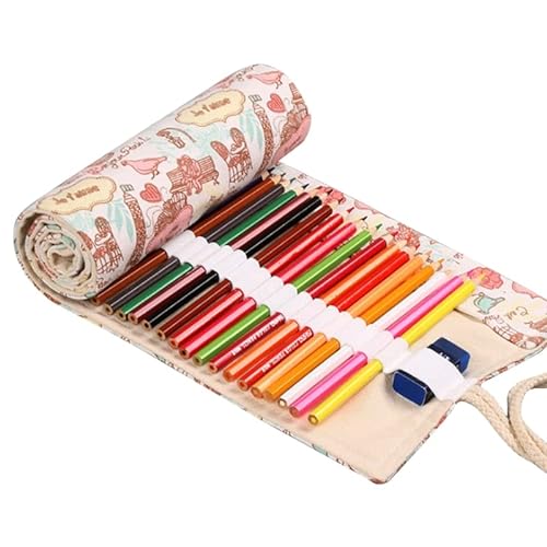 GRONGU Pencil Roll Wrap Multiuse Roll Up Pencil Case Large Capacity Pen Curtain Pen Holder Bag Pen Pouch 36/48/72 Holes Pencil Roll Wrap Large Capacity Travel Pen Bag Organizer Holder Pen Curtain von GRONGU