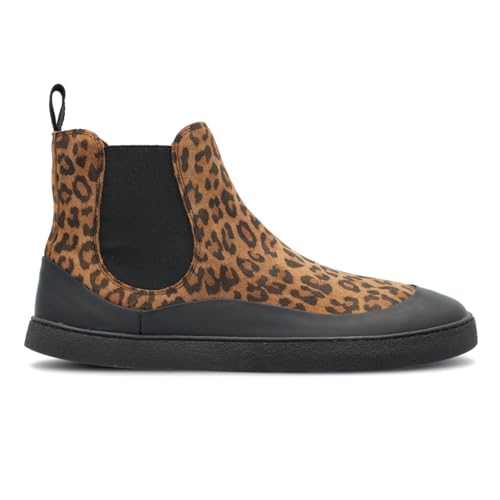GROUNDIES® Sienna Women - Damen Barfußschuh/Barfuß-Stiefelette/Chelsea Boots (leo/black, EU Schuhgrößensystem, Erwachsene, Numerisch, M, 42) von GROUNDIES