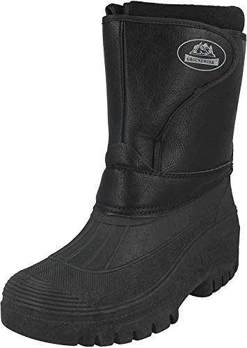 Gummistiefel für Herren und Damen, unisex, schwarz, wasserabweisend, für Stall, Spazierengehen, Regen, Schnee, Winter, Ski, Gummistiefel, warm, Größe 36-47, Schwarz - Schwarz - Größe: 12 UK von GROUNDWORK