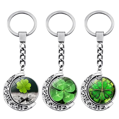 GROVBLE 3 Stück Schlüsselanhänger Kleeblatt, Glücksbringer Kleeblatt Schlüsselanhänger Glücksbringer Kinder, Vierblättriges Kleeblatt Glücksbringer Schlüsselanhänger Glücksklee Anhänger als Geschenk von GROVBLE