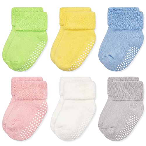 GRPSKCOS Baby Dicke Wintersocken mit Greifern ABS Kleinkind Knöchel Socken für 0-3 Jahre Jungen Mädchen 6 Paare Set (01 Mehrfarbig-6 Paare,0-12 Monate) von GRPSKCOS