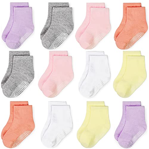 GRPSKCOS Baby Kinder Socken ABS Rutschfeste Kleinkind Socken 12 Paar Kinder Stoppersocken für 0-10 Jahre Jungen Mädchen Anti Rutsch Socken (1-3 Jahre, 6 Mädchen -12 Paare) von GRPSKCOS