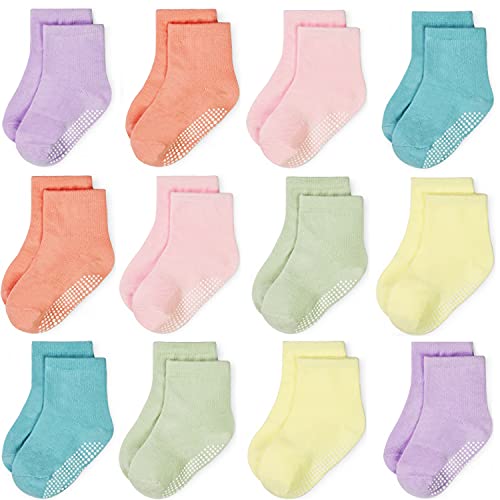 GRPSKCOS Rutschfeste Socken Kinder 12 Paar Stoppersocken Kinder ABS Socken Kleinkind Antirutschsocken für Jungen Mädchen(#7 Mädchen Multicolor-12 Paar,1-3 Jahre) von GRPSKCOS