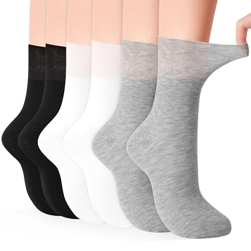 GRPSKCOS Diabetiker Socken Herren 6 Paar Komfortbunud ohne Naht Socken ohne Gummibund Diabetikersocken für Herren Damen(#1 Schwarz+Weiß+Hellgrau, 43-46) von GRPSKCOS