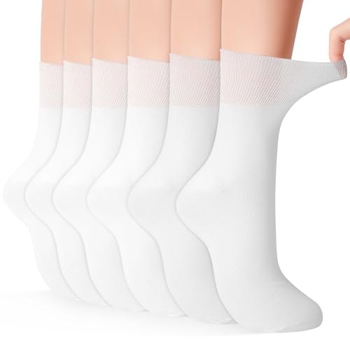 GRPSKCOS Diabetiker Socken Herren 6 Paar Komfortbunud ohne Naht Socken ohne Gummibund Diabetikersocken für Herren Damen(#2 Weiß, 43-46) von GRPSKCOS