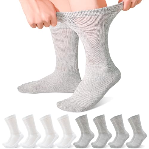 GRPSKCOS Diabetiker Socken Herren 8 Paar Socken Ohne Gummibund Komfort Herrensocken（#4 Weiß+Hellgrau 39-42） von GRPSKCOS
