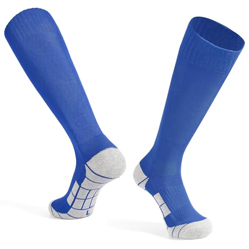 GRPSKCOS Fussballsocken Kinder 1 Paar Men Fußballstutzen Knielange Atmungsaktive Fußballsocken für Tennis Rugby Hockey Fußball Stutzen Kinder Men(#3 Blau, 31-34) von GRPSKCOS