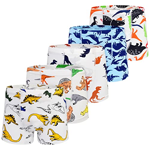 GRPSKCOS Kinder Jungen Boxershorts- Dinosaurier Muster Unterhosen 5er Pack Bedruckt Stretch Baumwolle, 2-8 Jahre(01 Dino,2-4 Jahre) von GRPSKCOS