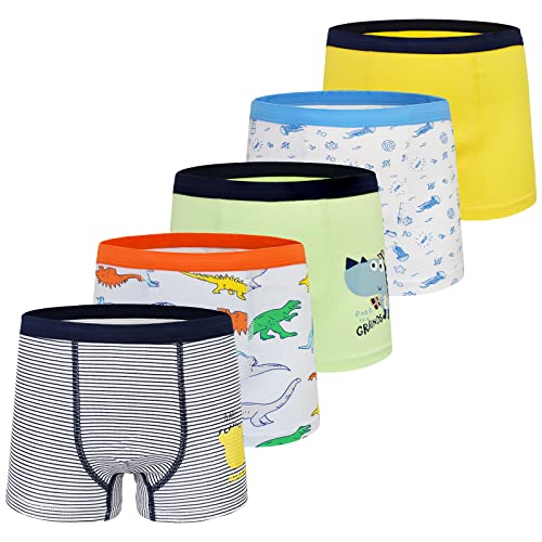 GRPSKCOS Kinder Jungen Boxershorts- Dinosaurier Muster Unterhosen 5er Pack Bedruckt Stretch Baumwolle, 2-8 Jahre(04 Mehrfarbig,4-6 Jahre) von GRPSKCOS