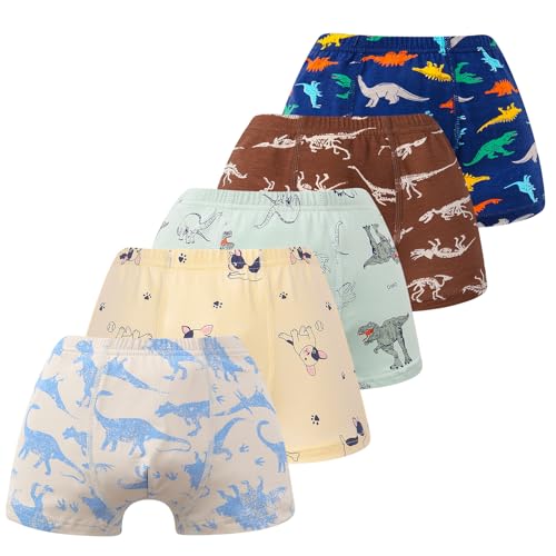 GRPSKCOS Kinder Jungen Boxershorts- Dinosaurier Muster Unterhosen 5er Pack Bedruckt Stretch Baumwolle, 2-8 Jahre(06 Saurier+Hund,4-6 Jahre) von GRPSKCOS