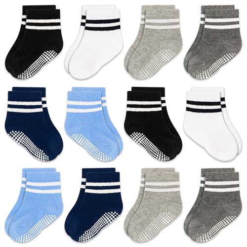 GRPSKCOS Rutschsocken Socken Kinder 12 Paar Stoppersocken Baby ABS Socken Kinder Antirutschsocken für 0-7 Jahre Jungen Mädchen（#1 Sechsfarbig 1-3 Jahre） von GRPSKCOS