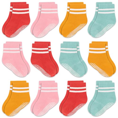 GRPSKCOS Rutschsocken Socken Kinder 12 Paar Stoppersocken Baby ABS Socken Kinder Antirutschsocken für 0-7 Jahre Jungen Mädchen（#6 Schöne Farben 0-6 Monate） von GRPSKCOS