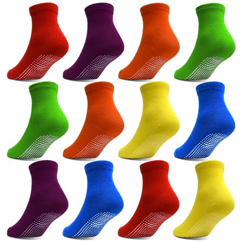 GRPSKCOS Stoppersocken Kinder, 12 Paar ABS Regenbogen Rutschfeste Kleinkind Socken für 1-10 Jahre Mädchen Kinder Anti Rutsch Socken(#1 Regenbogen - 12 Paar,1-3 Jahre) von GRPSKCOS