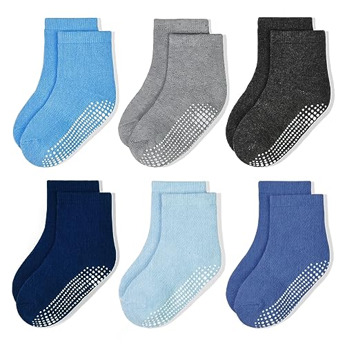 GRPSKCOS Stoppersocken Kinder, 6 Paar ABS Regenbogen Rutschfeste Kleinkind Socken für 1-7 Jahre Mädchen Kinder Anti Rutsch Socken(#3 Sortiert- 6 Paare,5-7 Jahre) von GRPSKCOS