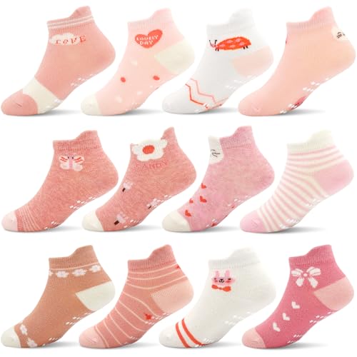 GRPSKCOS Stoppersocken Kinder 12 Paar ABS Socken Rutschfeste Socken Kleinkind Antirutschsocken für 1-3 Jahre Jungen Mädchen(#7 florales 1-3 Jahre) von GRPSKCOS