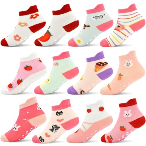 GRPSKCOS Stoppersocken Kinder 12 Paar ABS Socken Rutschfeste Socken Kleinkind Antirutschsocken für 5-7 Jahre Jungen Mädchen(#5 Rehkitz-Stil 5-7 Jahre) von GRPSKCOS