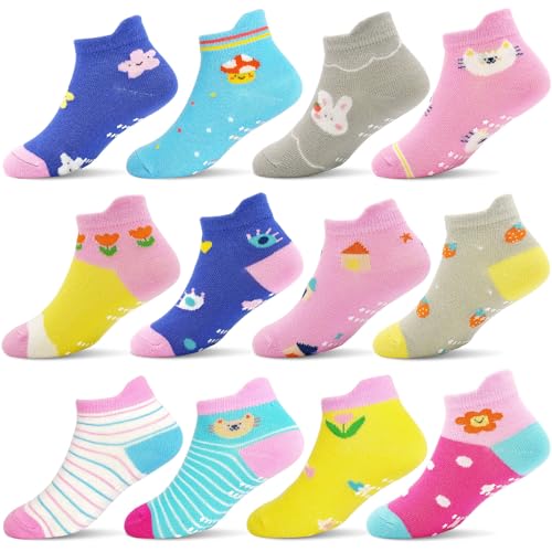 GRPSKCOS Stoppersocken Kinder 12 Paar ABS Socken Rutschfeste Socken Kleinkind Antirutschsocken für 5-7 Jahre Jungen Mädchen(#6 Schmetterling 5-7 Jahre) von GRPSKCOS