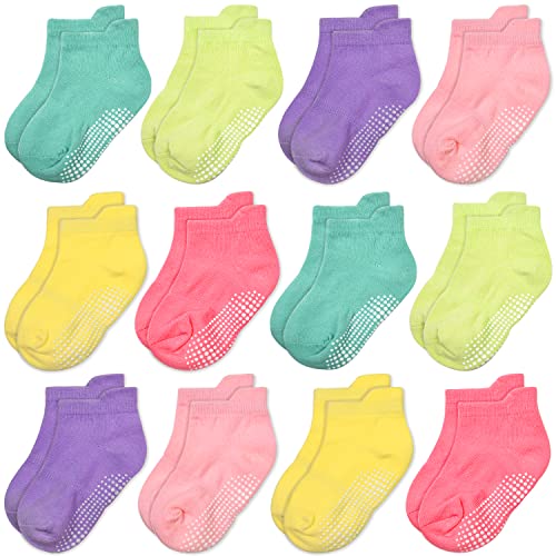 GRPSKCOS Stoppersocken Kinder 12 Paar Rutschsocken Socken Kinder ABS Socken Antirutschsocken für Jungen Mädchen (#7 Mädchen Multicolor-12 Paar, 1-3 Jahre) von GRPSKCOS