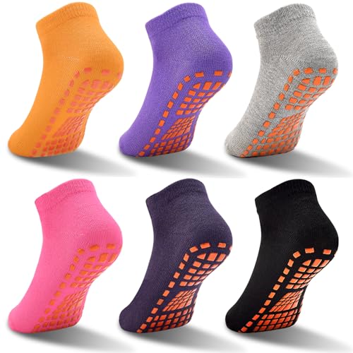 GRPSKCOS Stoppersocken Kinder Yoga Trampolin Socken Rutschfestesocken Kinder 6 Paar Innenbereich ABS Socken für Jungen Mädchen (06 Rosarot+Orange+Lila+Schwarz+Grau+Dunkelviolett, 2-5 Jahre) von GRPSKCOS