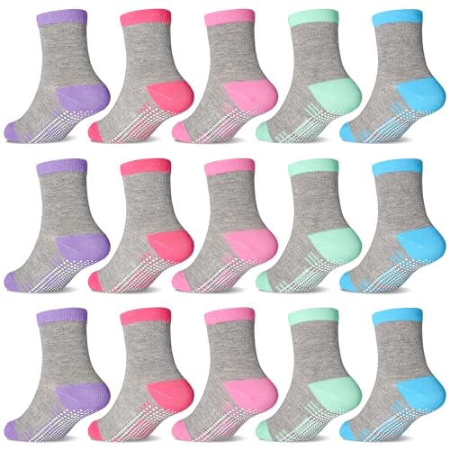 GRPSKCOS Stoppersocken Mädchen 15 Paar Rutschsocken Baby ABS Socken Kinder Antirutschsocken für 0-7 Jahre Mädchen（#3 Grau Serie 3-5 Jahre） von GRPSKCOS