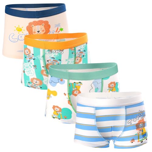 GRPSKCOS Unterhosen Jungen, 4er Pack Boxershorts Kinder Jungen Dinosaurier Cartoon Unterhosen（03 Löwe, 4-6 Jahre von GRPSKCOS