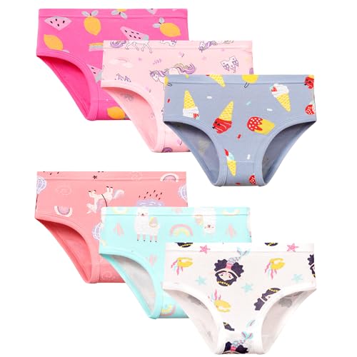 GRPSKCOS Unterhosen Mädchen, 6er Pack Kinder Unterwäsche Mädchen Weiche Baumwolle Unterhosen（04 Niedliche Muster, 3-4 Jahre von GRPSKCOS