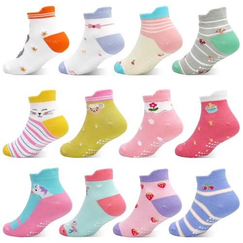 GRPSKCOS Stoppersocken Kinder 12 Paar ABS Socken Rutschfeste Socken Kleinkind Antirutschsocken für 3-5 Jahre Jungen Mädchen(#3 Süßer Hasenstil 3-5 Jahre) von GRPSKCOS