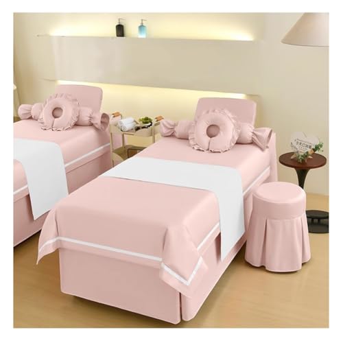 4-teiliges Wellness-Bettwäsche-Set Bettdecke Mit Öffnung für Gesichtsauflage Bettvolant Mit Elastischem Schnitt für Schönheitssalons Und Entlüftungsräume(Multi-colored/E,190x70x55 cm) von GRRICEPL