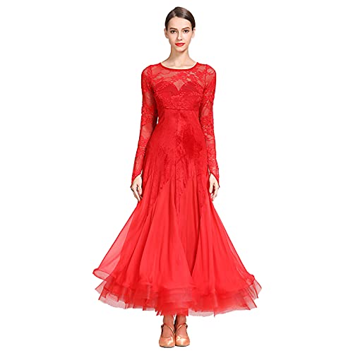 GRTE Langärmliges modernes Tanzrockkleid, nationales Standard-Tanzkleid,Rot,XL von GRTE