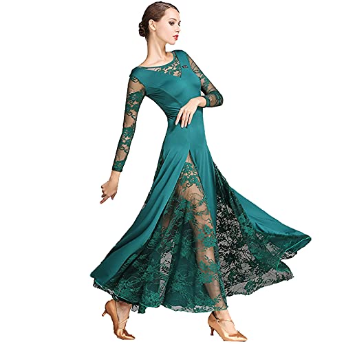 Spitzenkleid Walzer Tanzrock Kleid Modern Tanzkleid National Standard Kleid Ballsaal Rock,Dark Green,L von GRTE