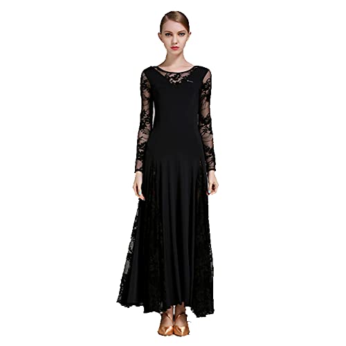 Spitzenkleid Walzer Tanzrock Kleid Modern Tanzkleid National Standard Kleid Ballsaal Rock,Schwarz,XL von GRTE
