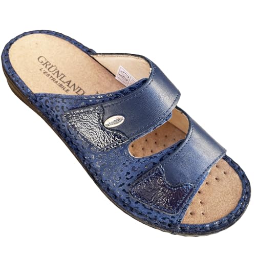 GRUNLAND Comfort Leder Hausschuhe für Damen, verstellbar, mit Klettverschluss und Wechselfußbett, Made in Italy, Avio, 39 EU, Avio, 39 EU von GRÜNLAND il benessere è naturale