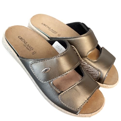 GRUNLAND Damen-Hausschuhe Comfort Flex Duo mit Klettverschluss und Softeinsatz Hallux Valgus herausnehmbares Fußbett DRY SOFT, Flex-Gewehr, 41 EU von GRÜNLAND il benessere è naturale