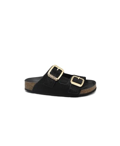 GRUNLAND ENNY CB0784 Schwarze Damen Hausschuhe anatomisch geformt Re-Soft Ponyfell Leder Birkenschnallen 40 von GRÜNLAND il benessere è naturale