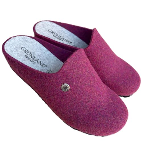 GRUNLAND Hausschuhe Winterschuhe LANASOFT Damen Hausschuhe Wolle und Einlegesohle RE-soft warm aus Filz, magenta, 36 EU von GRÜNLAND il benessere è naturale