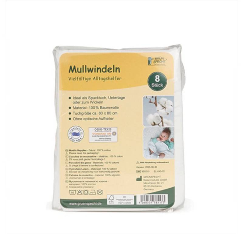 GRÜNSPECHT Stoffwindeln Mullwindeln 8 Stk. 80x80cm aus 100% Baumwoll 698-00 Spucktuch von GRÜNSPECHT