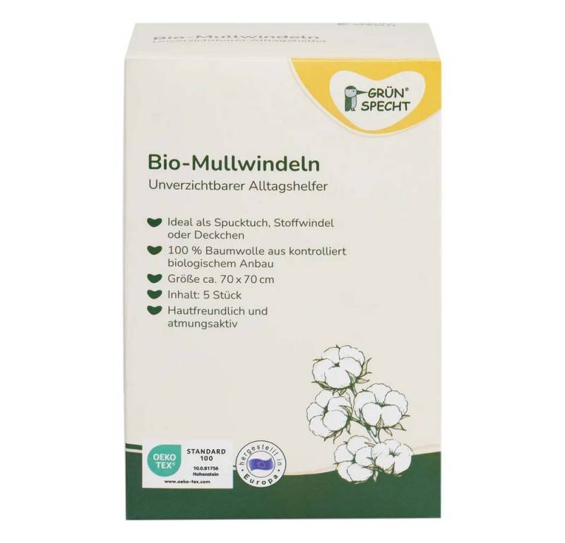 GRÜNSPECHT Stoffwindeln 5 Mullwindeln 70x70cm - weiß von GRÜNSPECHT