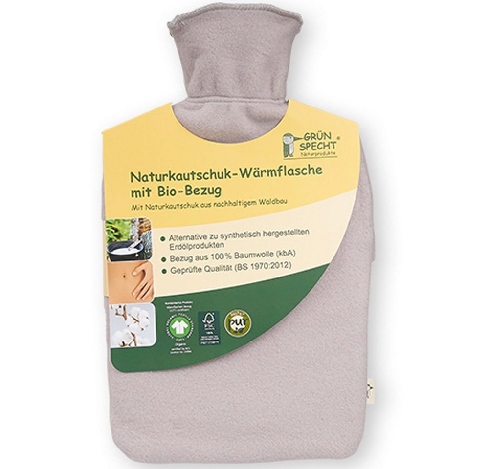 GRÜNSPECHT Wärmflasche Grün Specht Naturkautschuk Wärmeflasche mit Bio Bezug, Grün, Stk von GRÜNSPECHT