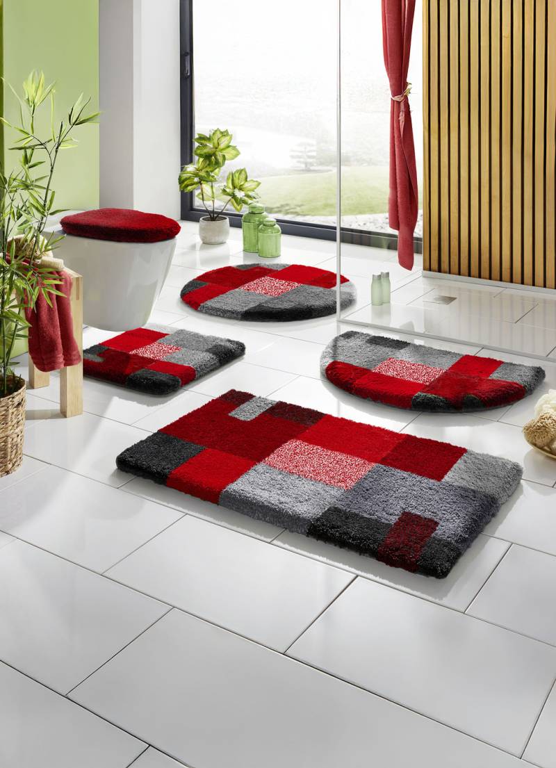 Badgarnitur in Supersoft-Qualität, Größe 109 (Hänge-WC-Vorleger, 50x 50 cm), Grau-Rot von GRUND