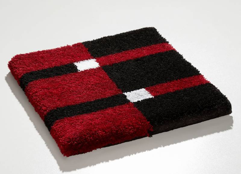 Badgarnitur mit rutschhemmender Rückseite, Größe 109 (Hänge-WC-Vorleger, 50/ 50 cm), Rot-Schwarz von GRUND