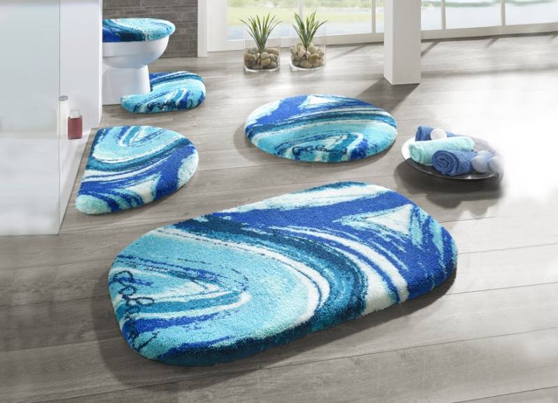 Designer-Badgarnitur in Supersoft Qualität, Größe 109 (Hänge-WC-Vorleger, 50/ 50 cm), Blau von GRUND