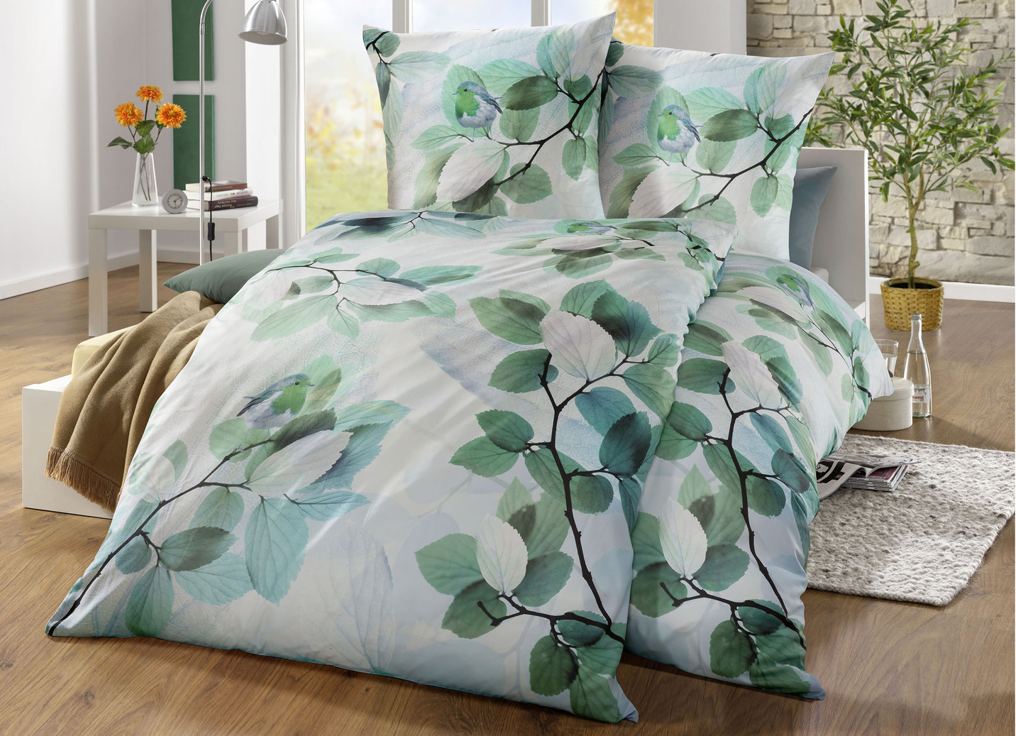 Microfaser-Bettwäsche-Garnitur von Grund, Größe 112 (80x80 + 135x200 cm), Grün von GRUND